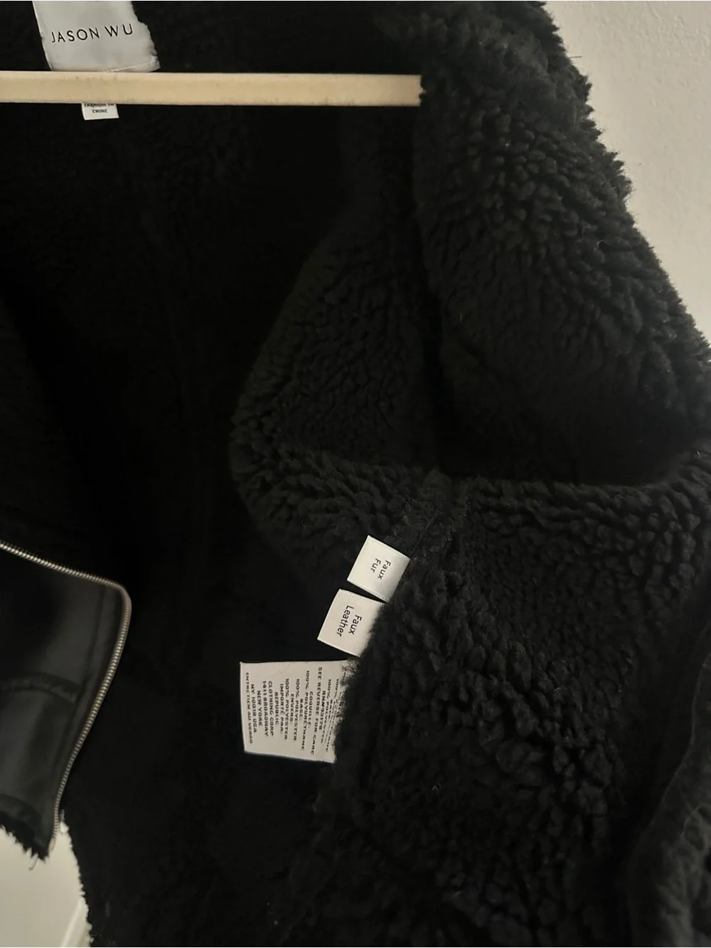 JASON WU 🖤 Cozy Black Vegan Leather & Shearling Moto Jacket Sz Large very Warm